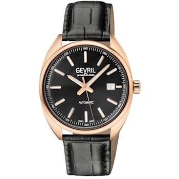 Gevril Five Points Men's Black Dial Rose Gold Genuine Black Leather
Strap Watch