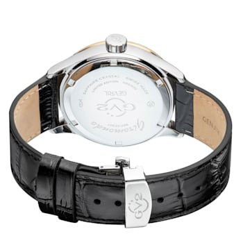 GV2 Men's Giromondo  Silver Dial Black Calfskin Leather Watch