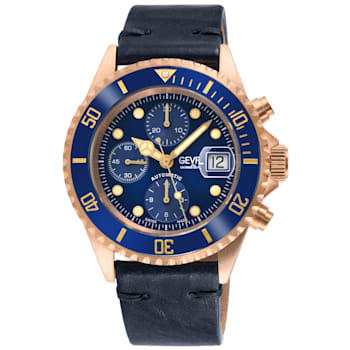 Gevril Men's Wall Street Watch, Genuine Handmade Italian Midnight Blue
Leather Strap