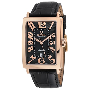 Gevril Men's Avenue of America's IPRG Black dial, Genuine Black Leather Band