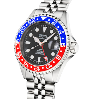 Gevril Men's 4952B Wall Street Swiss Automatic Ceramic Bezel Steel Date Watch