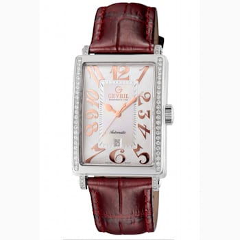 Gevril Women's Glamour Pink Dial Red Leather Strap Watch