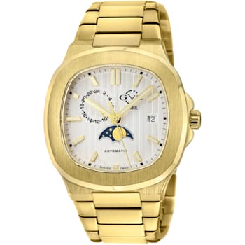GV2 Men's Potente Moon Phase Swiss Automatic Watch, IPYG Stainless Steel Bracelet