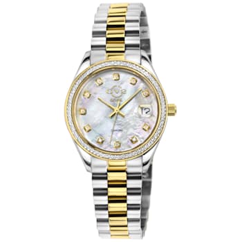 GV2 Women's Turin Diamond,White MOP Dial, Two toned IPYG Stainless Steel Watch