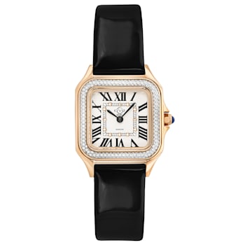 GV2 Milan Women's Silver Dial Black Leather strap watch