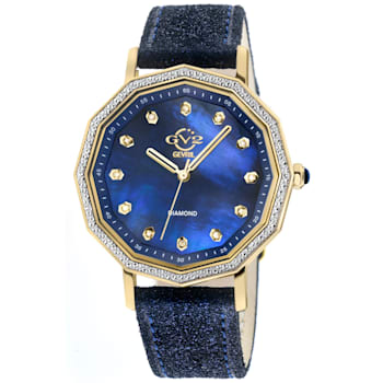 GV2 by Gevril Women's 14503 Spello MOP Dial Diamond Swiss Quartz Leather Watch
