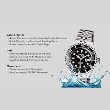 Gevril Men's 4952B Wall Street Swiss Automatic Ceramic Bezel Steel Date Watch