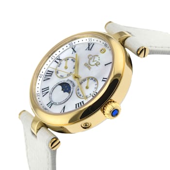 GV2 Florence Women's Mother of Pearl Dial Diamond Cut Ring, White
Leather Strap Watch