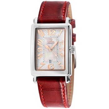 Gevril Ave of Americas Mini Women’s SS Case,White MOP Dial Watch,
Genuine Red Handmade Leather Strap