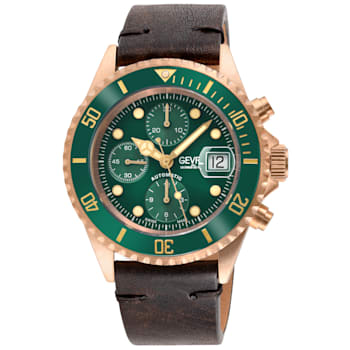 Gevril Men's Wall Street Watch, Genuine Handmade Italian Brown Leather Strap