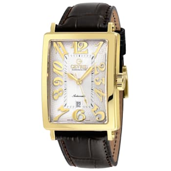 Gevril Men's Avenue of America's IPYG White dial, Genuine Dark Brown
Leather Band