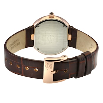 GV2 Arezzo Women's Diamond Watch, Genuine Italian Handmade Brown Leather Strap