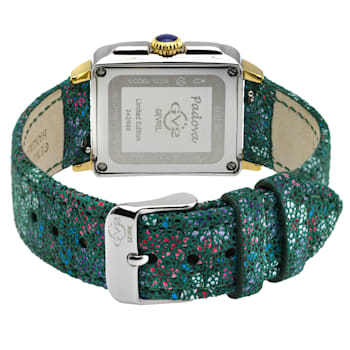 GV2 Womens Padova White Dial, Green Floral Leather Strap