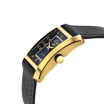 GV2 Womens Luino Diamond Black MOP Dial, Genuine Italian Leather Black Watch