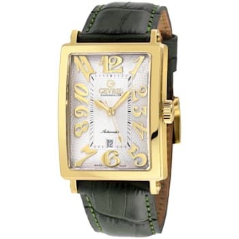 Gevril Men's Avenue of America's IPYG White dial, Genuine Olive Leather Band
