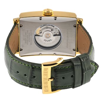 Gevril Men's Avenue of America's IPYG White dial, Genuine Olive Leather Band