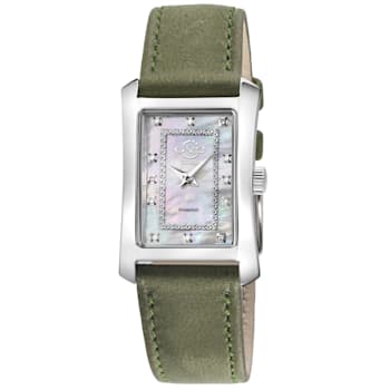 GV2 Womens Luino Diamond White MOP Dial, Genuine Italian Leather Green Watch