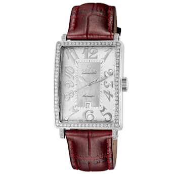 Gevril Women's Avenue of Americas Glamour MOP Dial Burgundy Leather
Strap Watch