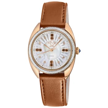 GV2 Women's Palermo Diamond Watch, Genuine Beige Vegan Leather Strap.