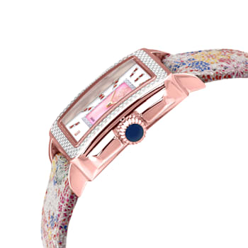 GV2 Womens Padova Gemstone White Dial.Pink Floral Leather Strap