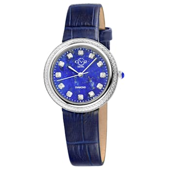 GV2 Arezzo Women's Diamond Watch,SS Case, Blue Dial, Genuine Italian
Handmade Blue Leather Strap