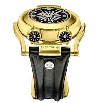 GV2 Triton Men's Black Dial Calfskin Leather Watch