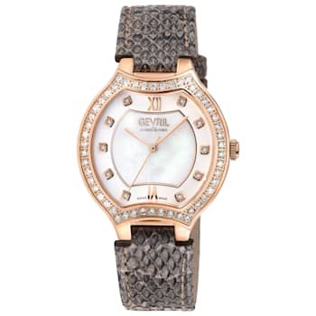 Gevril Women's Lugano Swiss Diamond Watch, Genuine Italian Handmade
Leather Strap