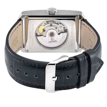 Gevril Men's Manhattanhenge Automatic Watch, Genuine Handmade Italian
Blue Leather Strap