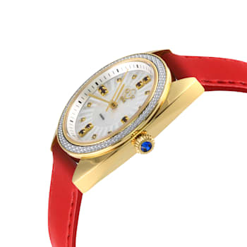 GV2 Women's Palermo Diamond Watch, Genuine Red Vegan Leather Strap