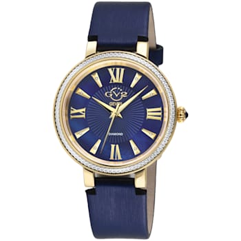 GV2 Women's Genoa Blue MOP Dial, Stainless Steel Diamond Watch with
Leather Strap