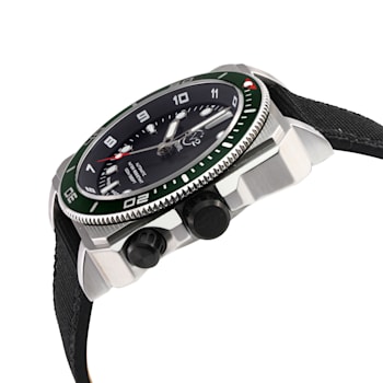 GV2 Men's XO Submarine SS Case, SS/GRN Bezel, Black Dial, Genuine Black
Canvas Strap