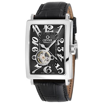 Gevril Men's  Avenue of Americas Intravedere Black Dial Genuine Black
Leather Watch