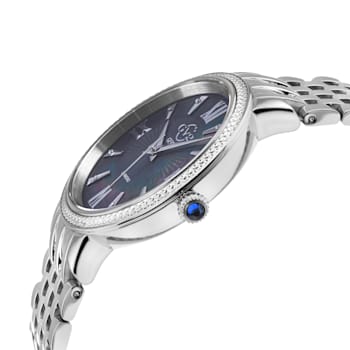 GV2 Women's Genoa Black MOP Dial, Stainless Steel Diamond Watch