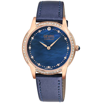 Gevril Women's Airolo Swiss Diamond Watch, Genuine Italian Croc Leather Strap