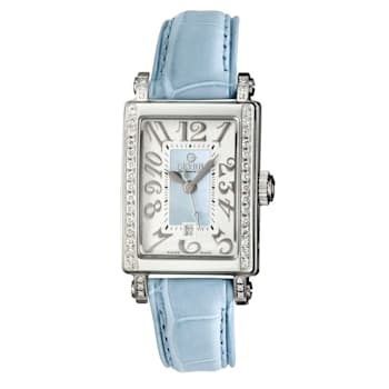 Gevril Women's Avenue of Americas Super Mini MOP Dial Light Blue Leather Watch