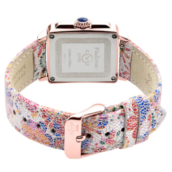 GV2 Womens Padova Gemstone White Dial.Pink Floral Leather Strap