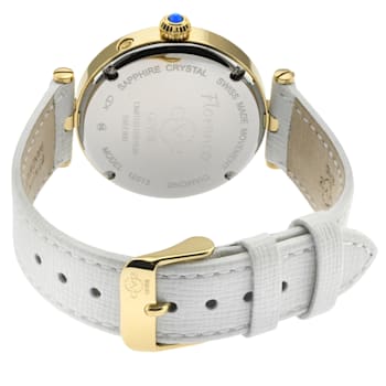 GV2 Florence Women's Mother of Pearl Dial Diamond Cut Ring, White
Leather Strap Watch