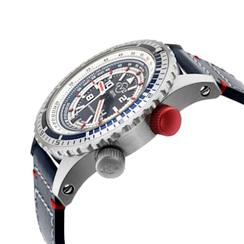 GV2 Contasecondi Men's Blue/Red Dial Blue Calfskin Leather Watch