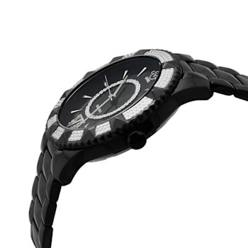 GV2 By Gevril Women's Venice 39mm Black Dial Black IP Diamond Wristwatch