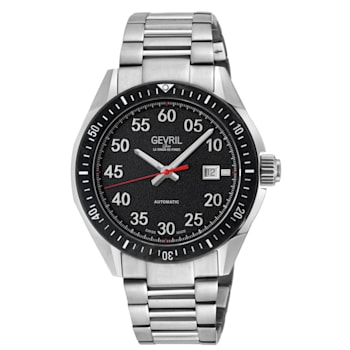 Gevril Men's Ascari Automatic Watch SS Case, Black Forged Carbon Top
Ring, Stainless Steel Bracelet