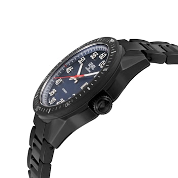 Gevril Men's Ascari Automatic Watch SS Case, Black Forged Carbon Top
Ring, SS/IPBK Bracelet