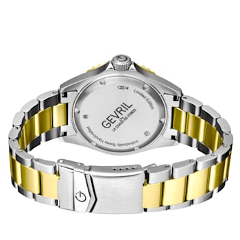 Gevril Men's Wall Street Black Dial Two Tone IP Gold Stainless Steel
Bracelet Watch