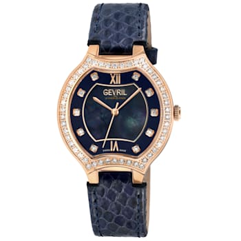Gevril Women's Lugano Swiss Diamond Watch, Genuine Italian Handmade
Leather Strap