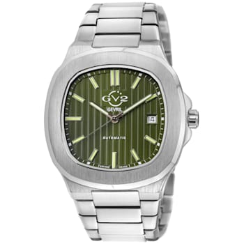 Gv2 By Gevril Men's 18107 Potente Swiss Automatic Olive Dial Steel Date Watch