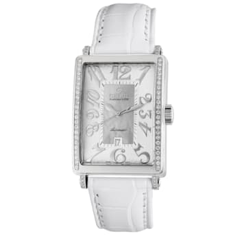 Gevril Women 6209NE Glamour Automatic White Diamond Crocodile Leather Wristwatch