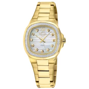 GV2 Potente Lady White MOP dial, 316L Stainless Steel IPYG Diamond Watch