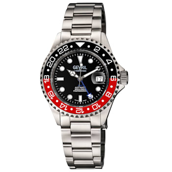 Gevril Men's Wall Street GMT BLK Dial BLK/RED Ceramic Bezel Stainless
Steel Bracelet
