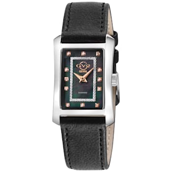 GV2 Womens Luino Diamond Black MOP Dial, Genuine Italian Leather Black Watch