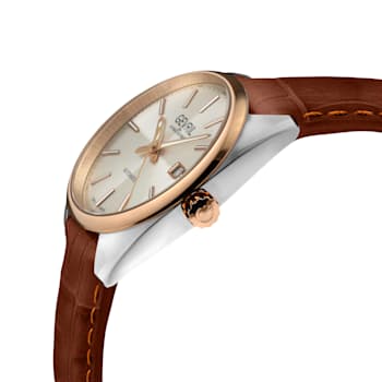 Gevril Five Points Men's Silver Dial Leather Strap Watch