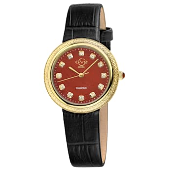 GV2 Arezzo Women's Diamond Watch, Genuine Italian Handmade Red Jasper
Leather Strap
